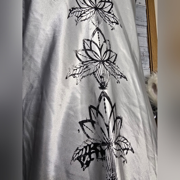 Vintage White Satin Slip Dress with Black Lotus Print - Picture 5 of 11